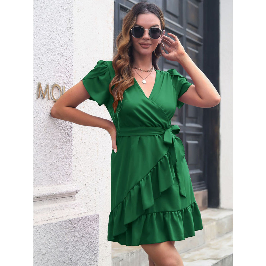 Tied Surplice Short Sleeve Dress Apparel and Accessories