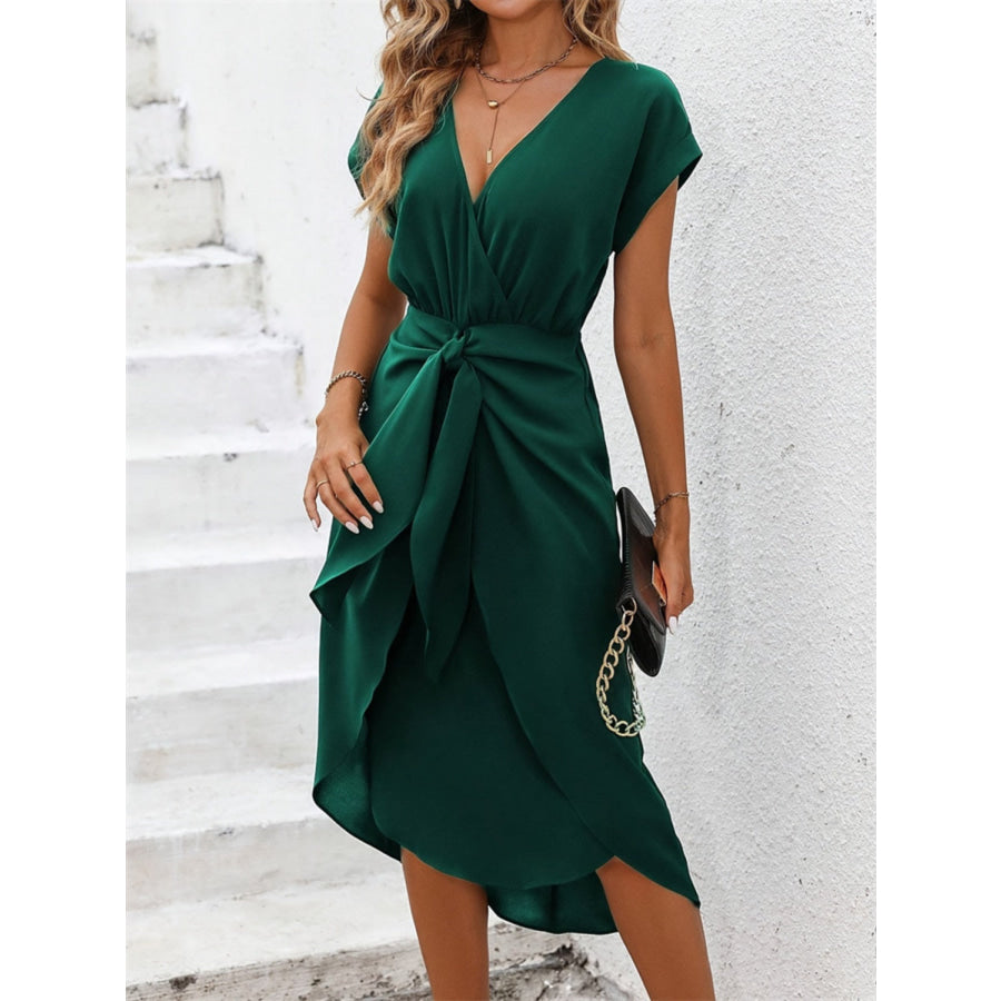 Tied Surplice Short Sleeve Dress Apparel and Accessories