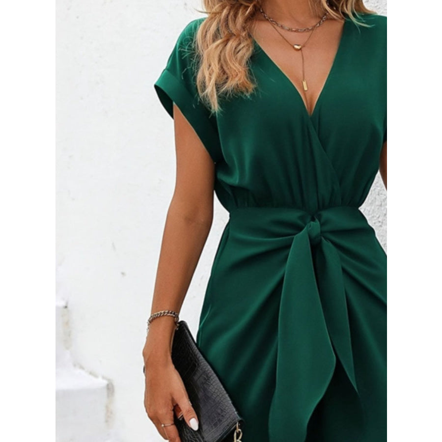 Tied Surplice Short Sleeve Dress Apparel and Accessories