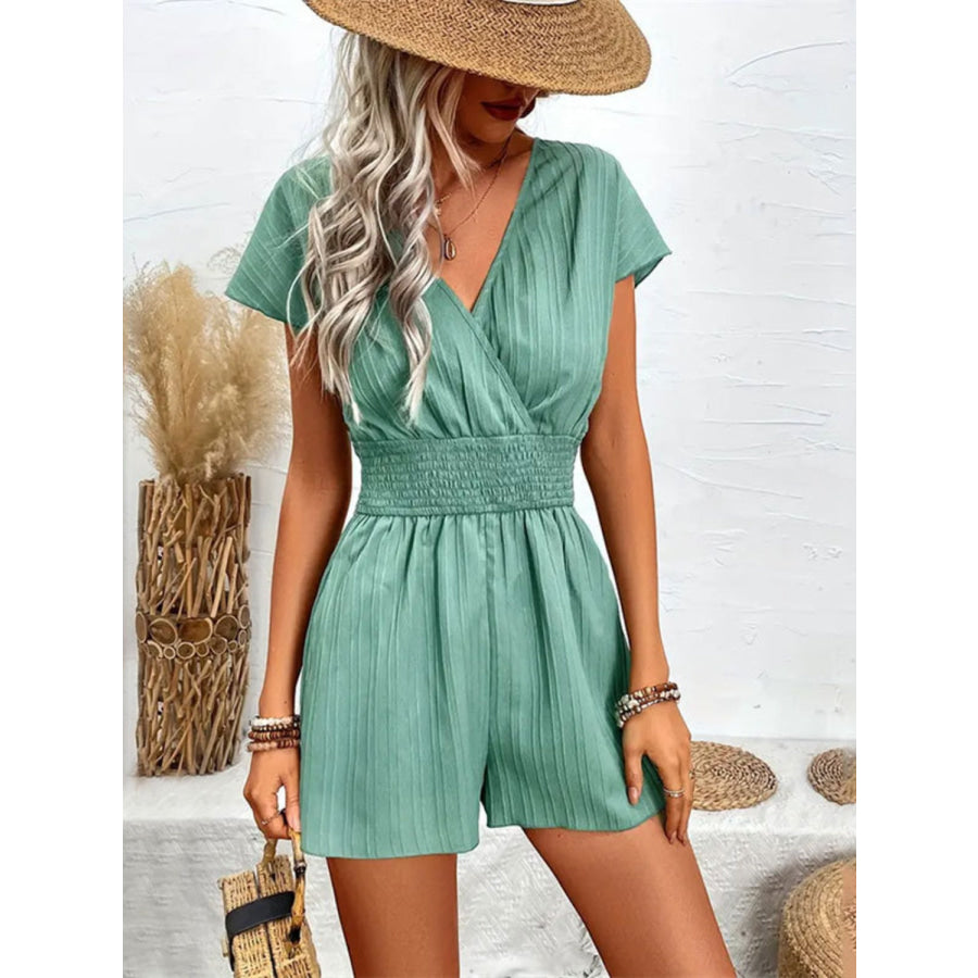 Tied Surplice Short Sleeve Romper Apparel and Accessories