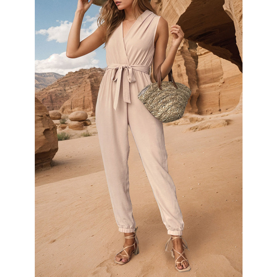 Tied Surplice Sleeveless Jumpsuit Apparel and Accessories