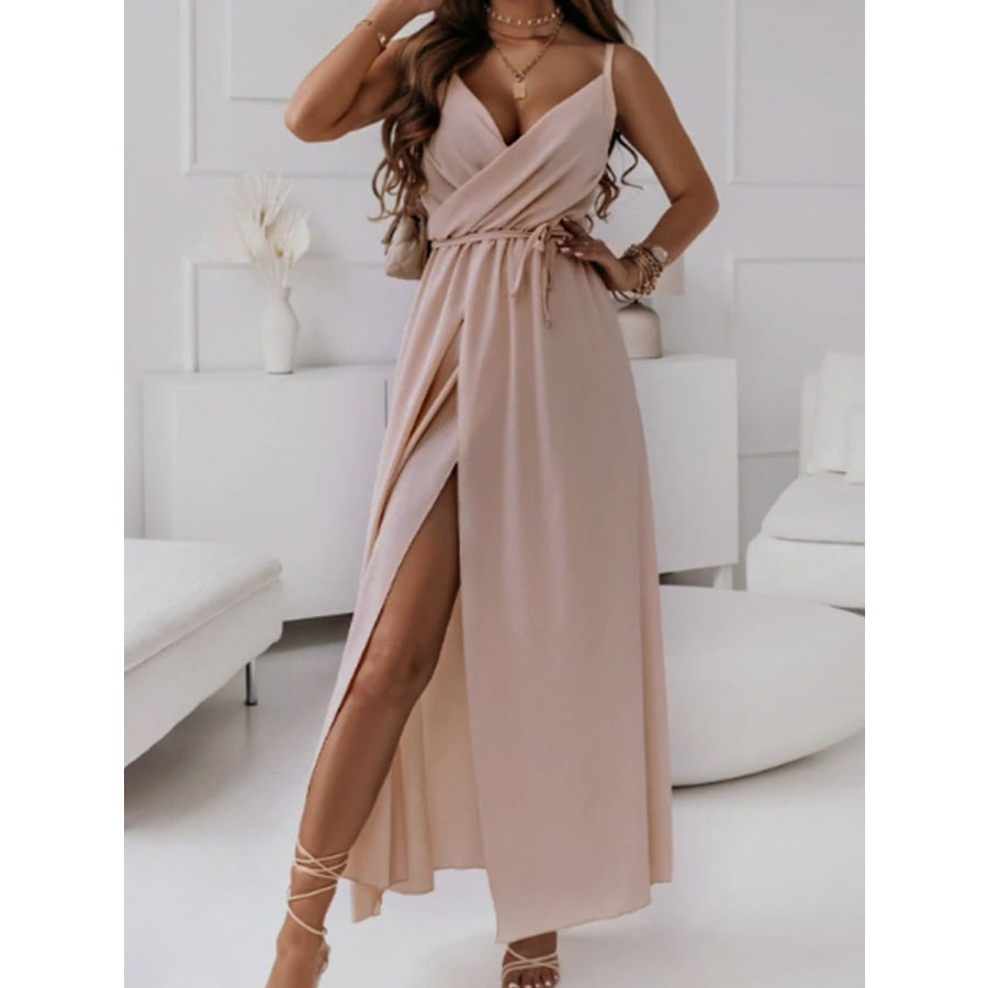 Tied Surplice Sleeveless Midi Cami Dress Pale Blush / S Apparel and Accessories