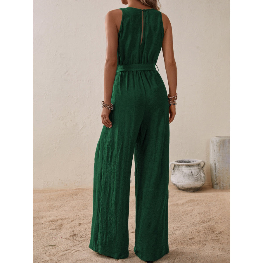 Tied Surplice Sleeveless Wide Leg Jumpsuit Apparel and Accessories