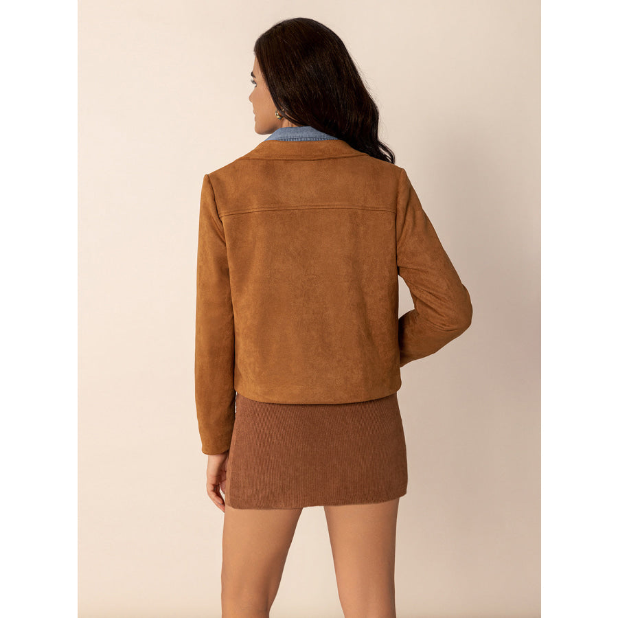 Tied Tassel Collared Neck Long Sleeve Jacket Caramel / S Apparel and Accessories