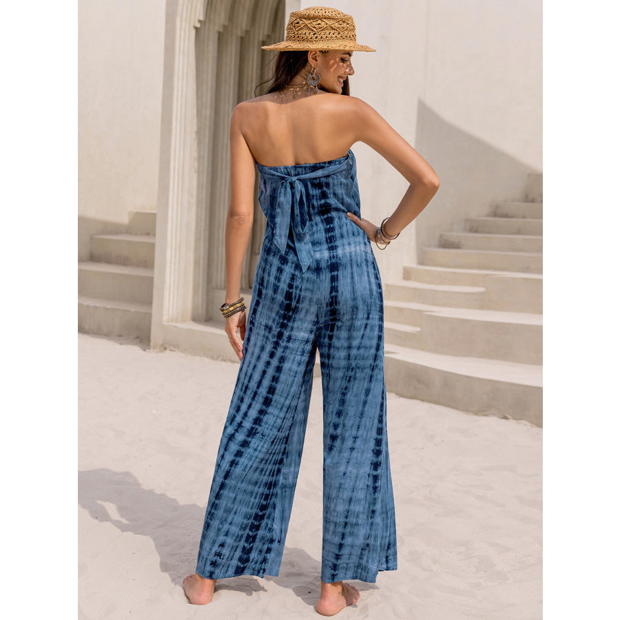 Tied Tube Wide Leg Jumpsuit Blue / S Apparel and Accessories