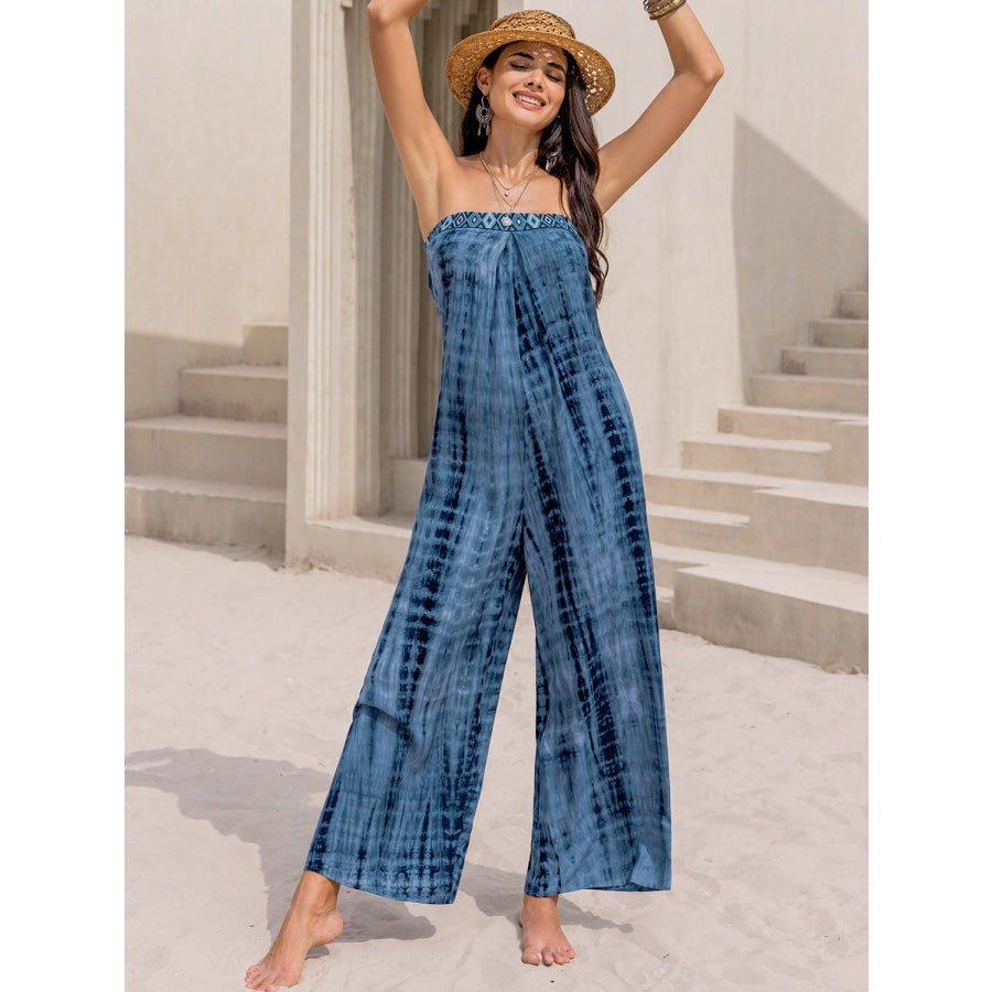 Tied Tube Wide Leg Jumpsuit Blue / S Apparel and Accessories