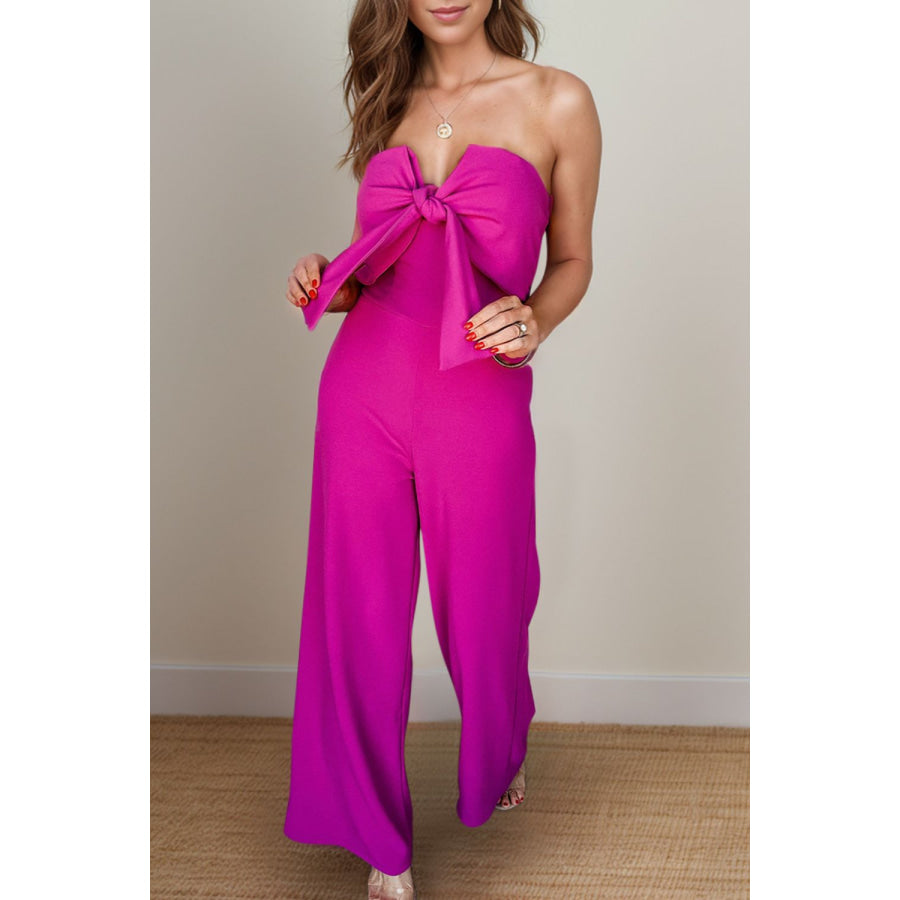 Tied Tube Wide Leg Jumpsuit Cerise / S Apparel and Accessories