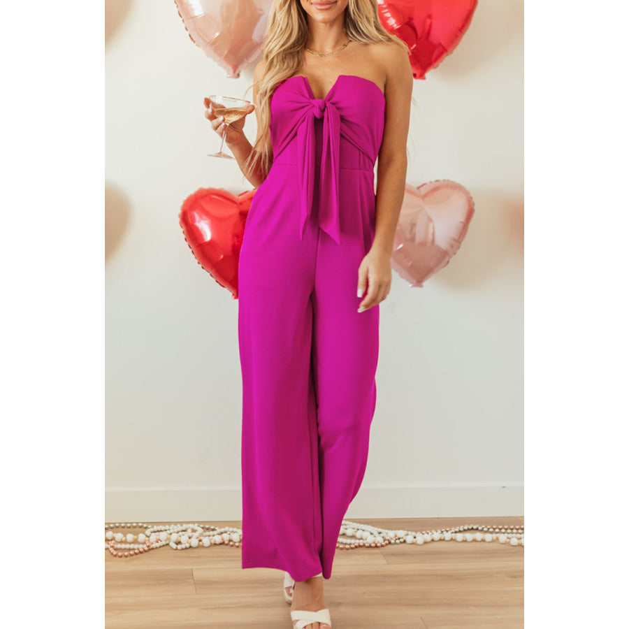 Tied Tube Wide Leg Jumpsuit Hot Pink / S Apparel and Accessories