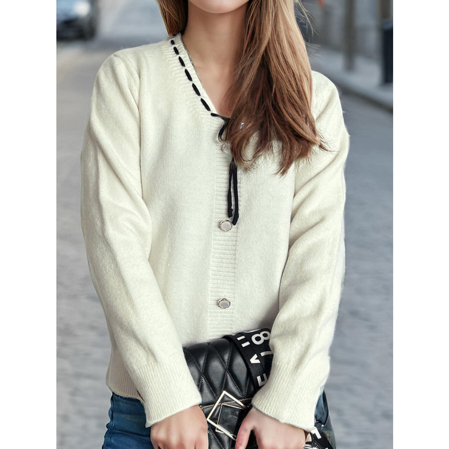 Tied V-Neck Long Sleeve Sweater Apparel and Accessories