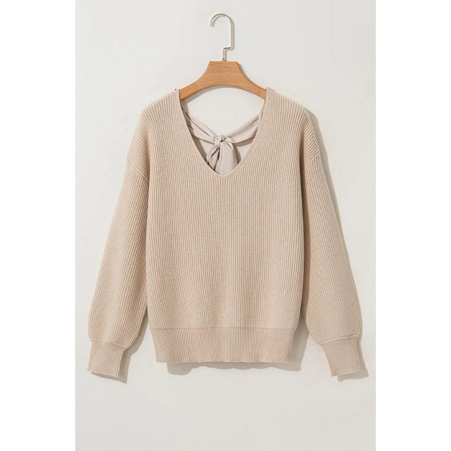 Tied V-Neck Long Sleeve Sweater Apparel and Accessories