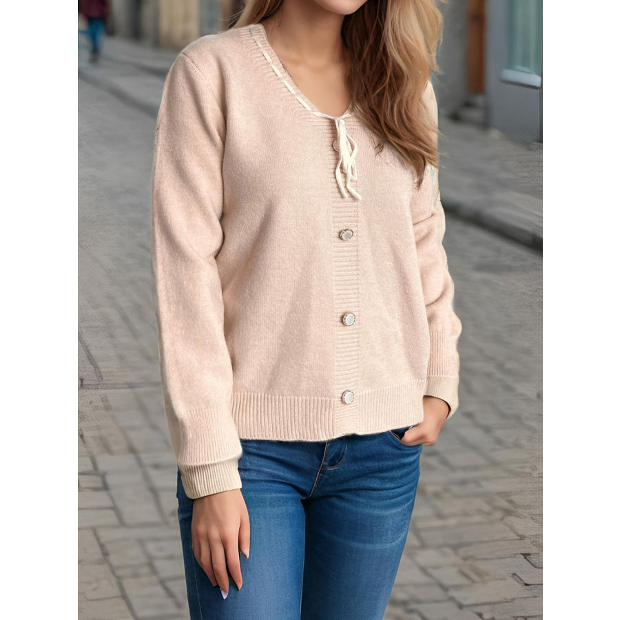 Tied V-Neck Long Sleeve Sweater Apparel and Accessories