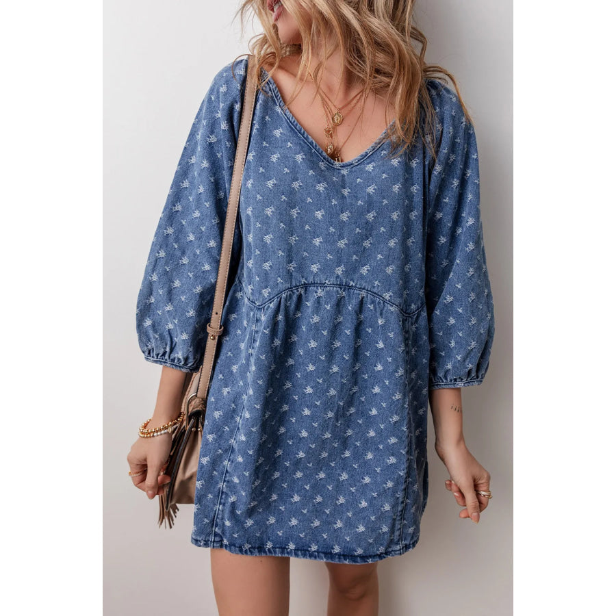 Tied V-Neck Mini Denim Dress Apparel and Accessories