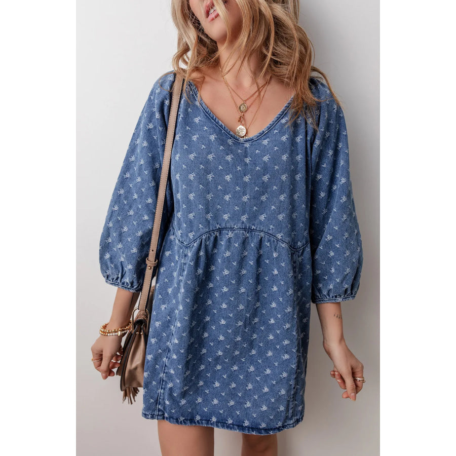 Tied V-Neck Mini Denim Dress Medium / S Apparel and Accessories