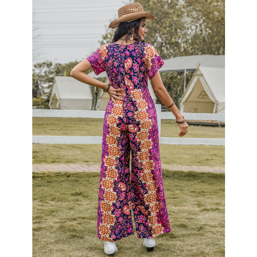 Tied V-Neck Short Sleeve Jumpsuit Apparel and Accessories