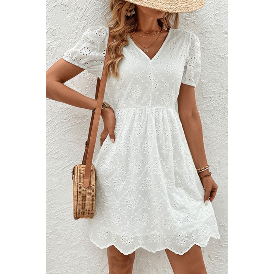 Tied V-Neck Short Sleeve Mini Dress Apparel and Accessories