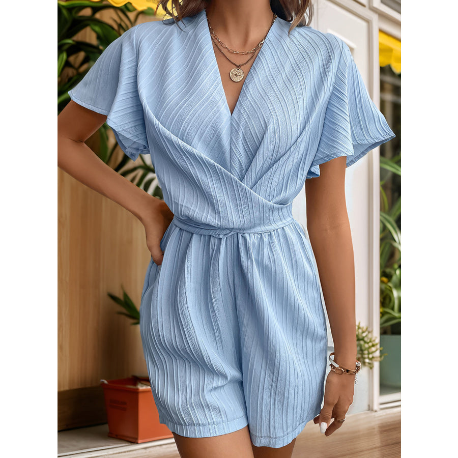 Tied V-Neck Short Sleeve Romper Apparel and Accessories