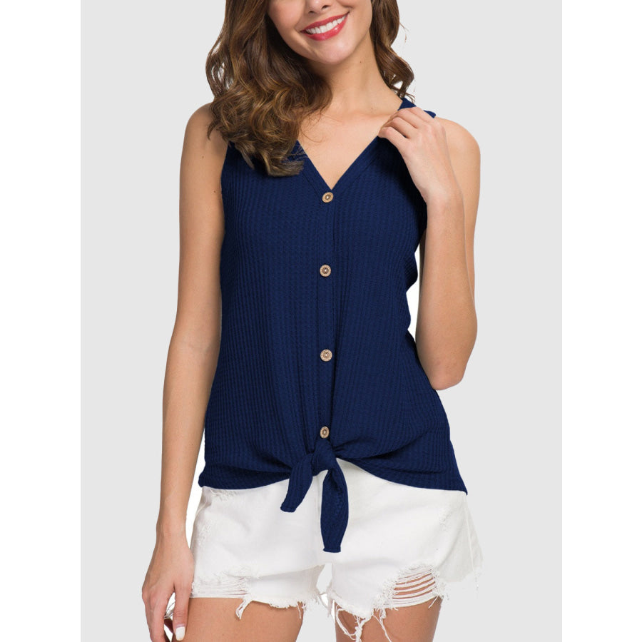 Tied V-Neck Tank Navy / XS Apparel and Accessories