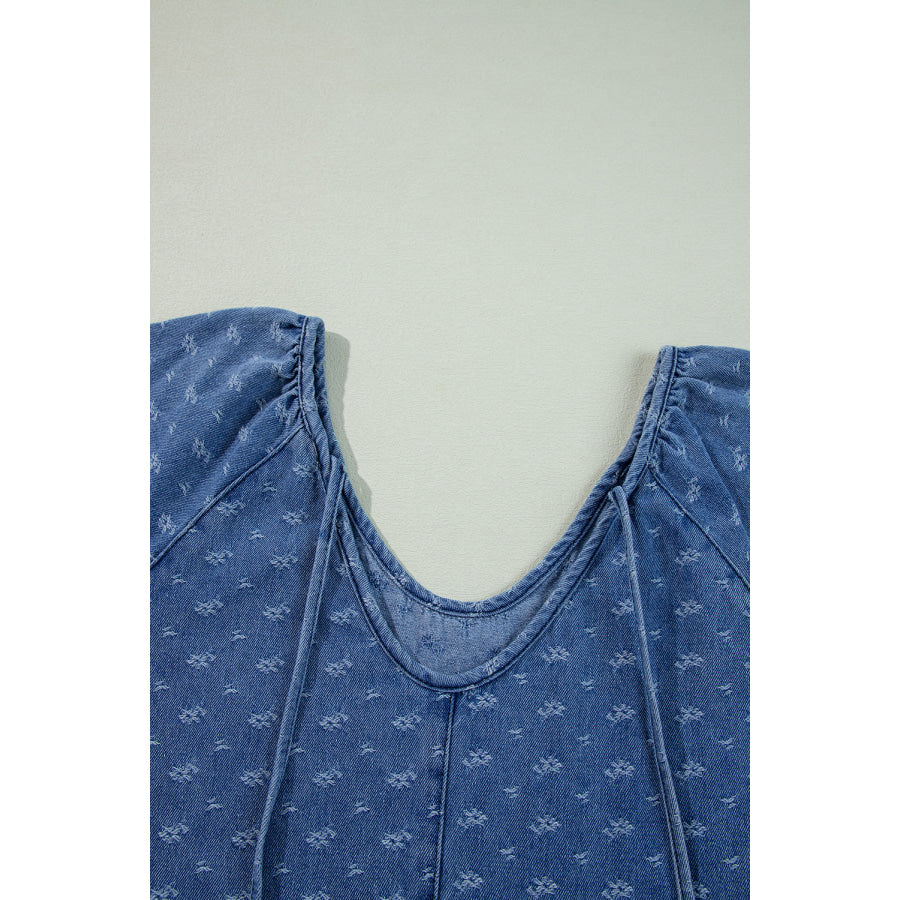 Tied V-Neck Three-Quarter Sleeve Denim Dress Apparel and Accessories