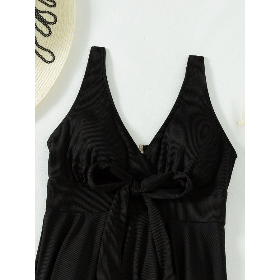 Tied V - Neck Wide Strap One - Piece Swimwear Apparel and Accessories