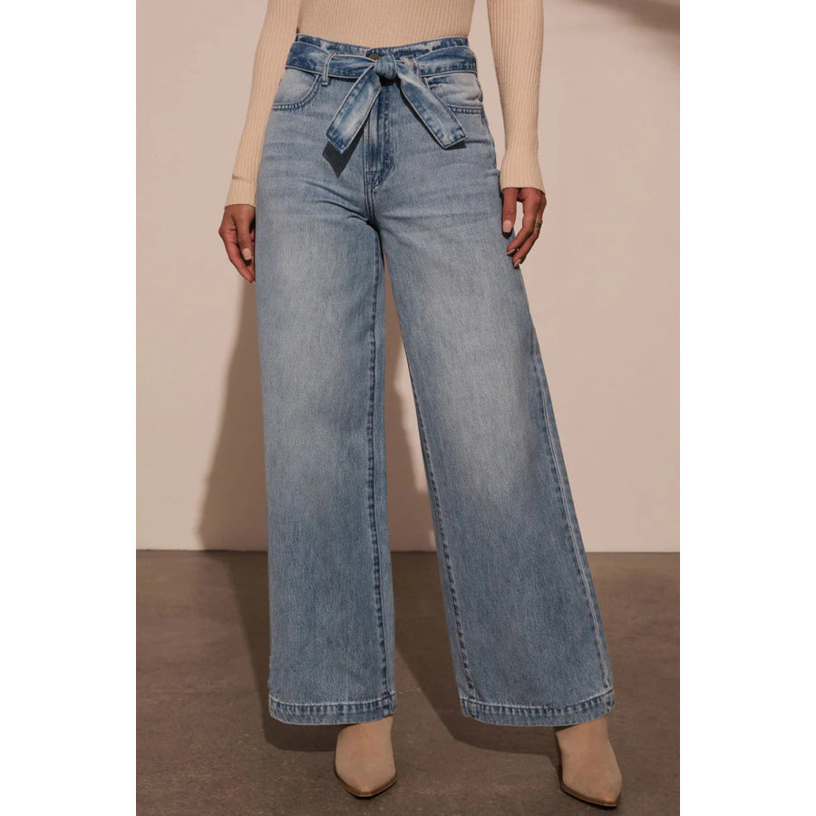 Tied Wide Leg Jeans with Pockets Medium / S Apparel and Accessories