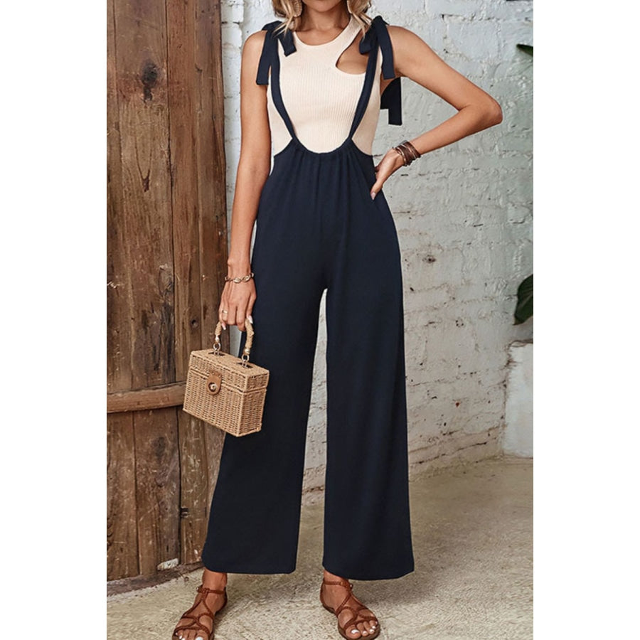 Tied Wide Leg Overalls Dark Navy / S