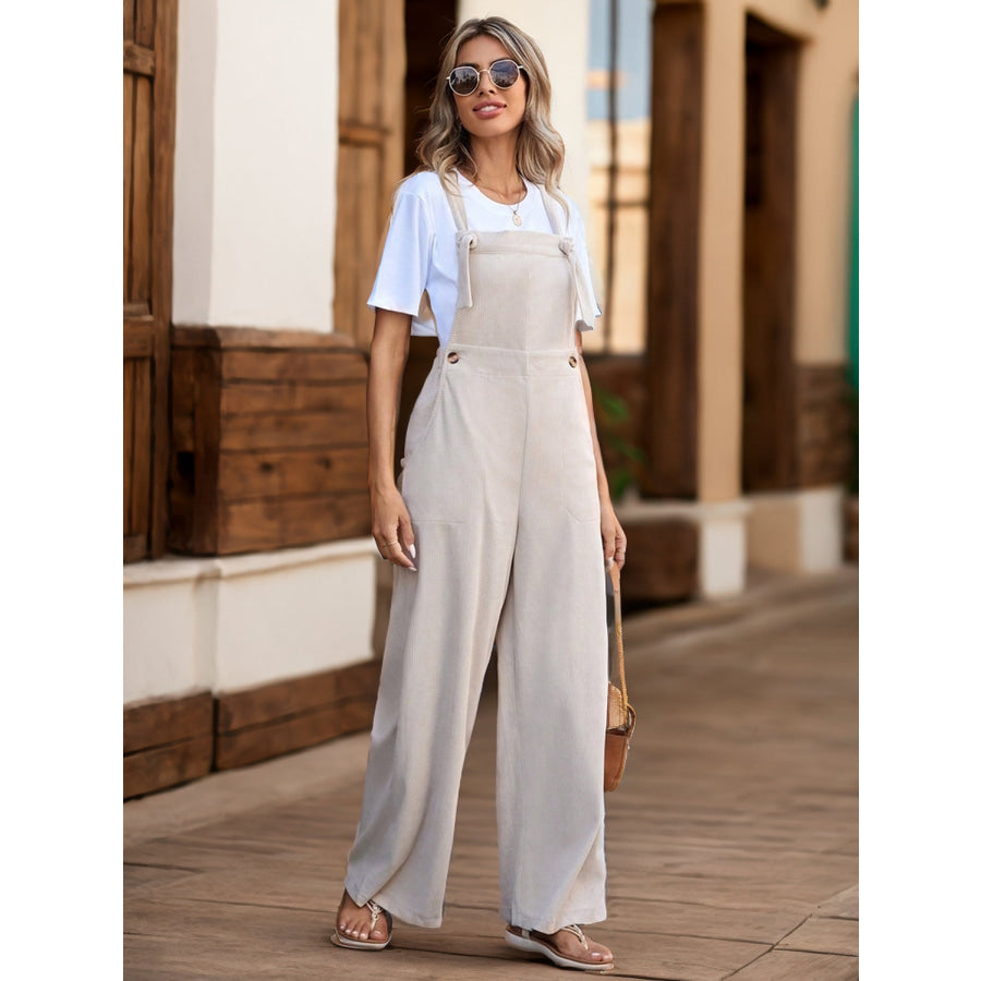 Tied Wide Leg Overalls with Pockets Apparel and Accessories