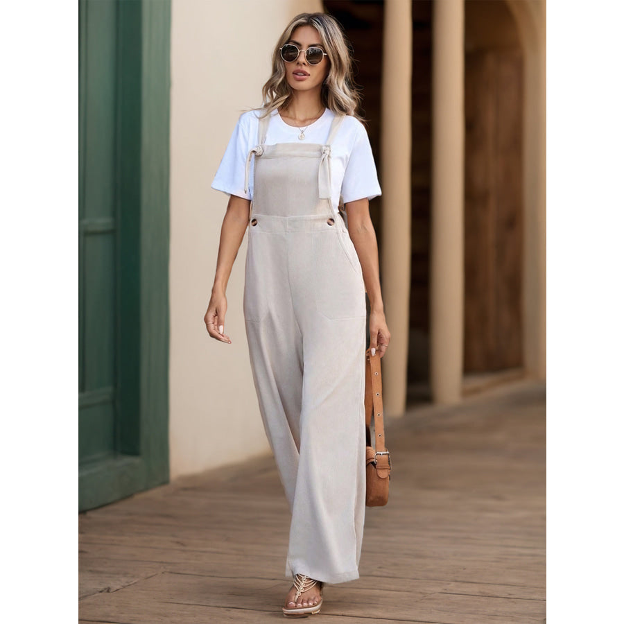 Tied Wide Leg Overalls with Pockets Apparel and Accessories