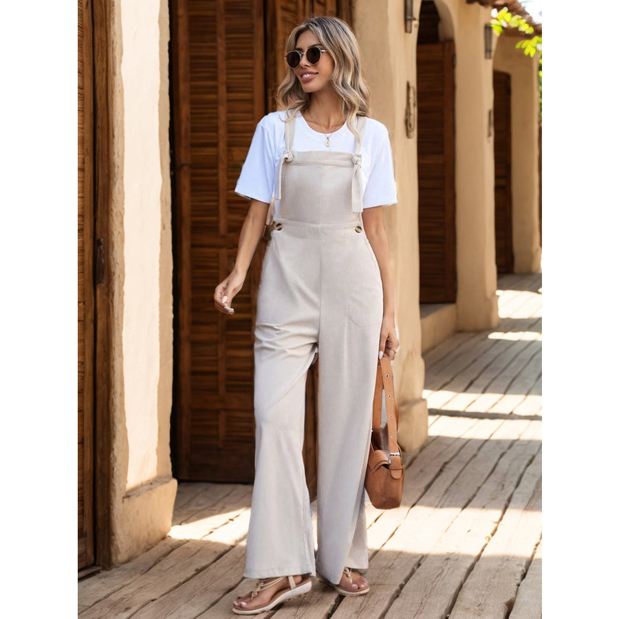 Tied Wide Leg Overalls with Pockets Apparel and Accessories
