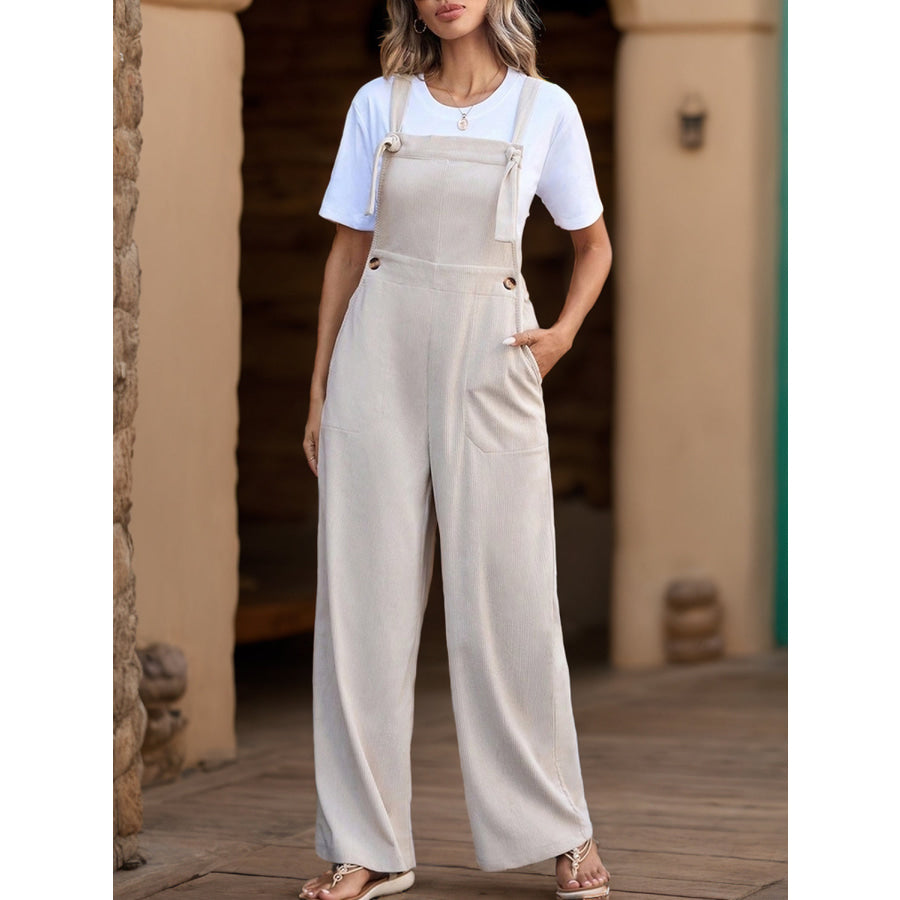 Tied Wide Leg Overalls with Pockets Dust Storm / S Apparel and Accessories