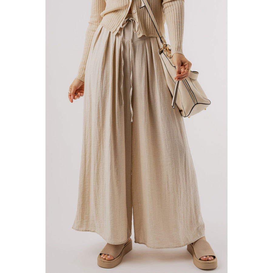 Tied Wide Leg Pants Beige / S Apparel and Accessories