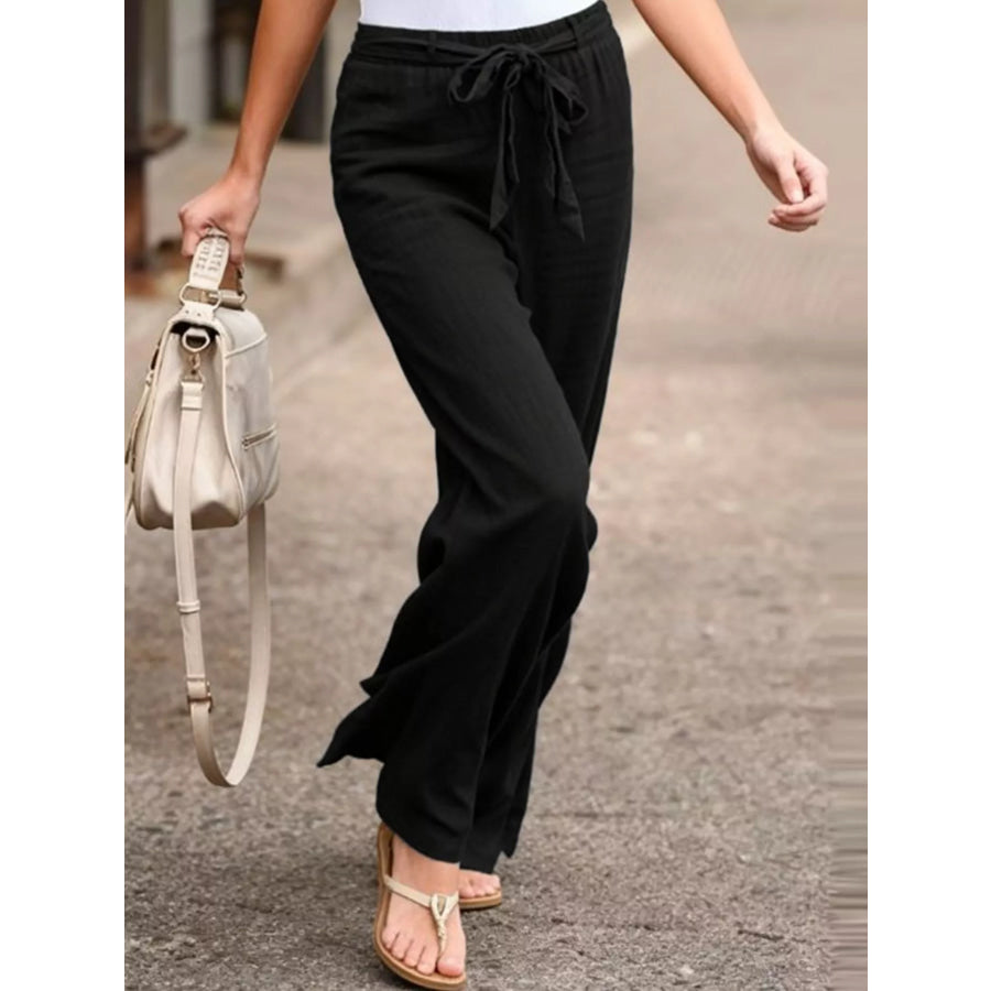 Tied Wide Leg Pants Black / S Apparel and Accessories