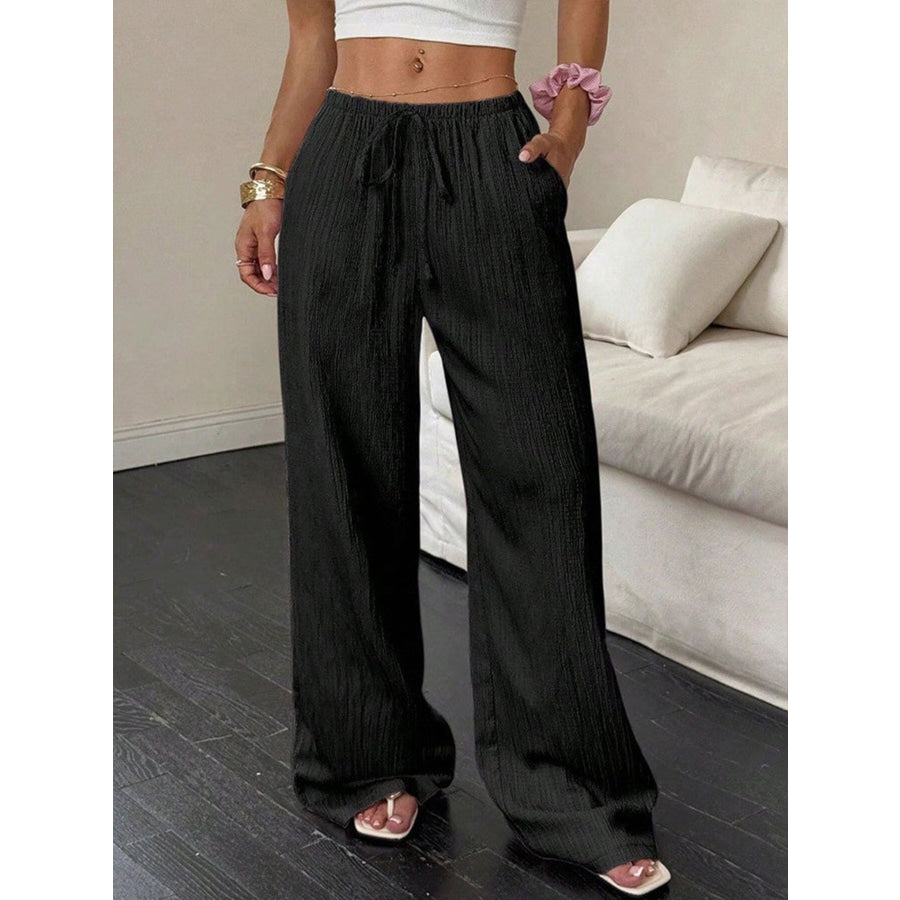 Tied Wide Leg Pants Black / S Apparel and Accessories