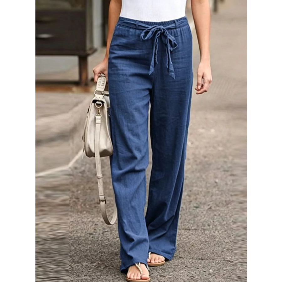 Tied Wide Leg Pants Blue / S Apparel and Accessories