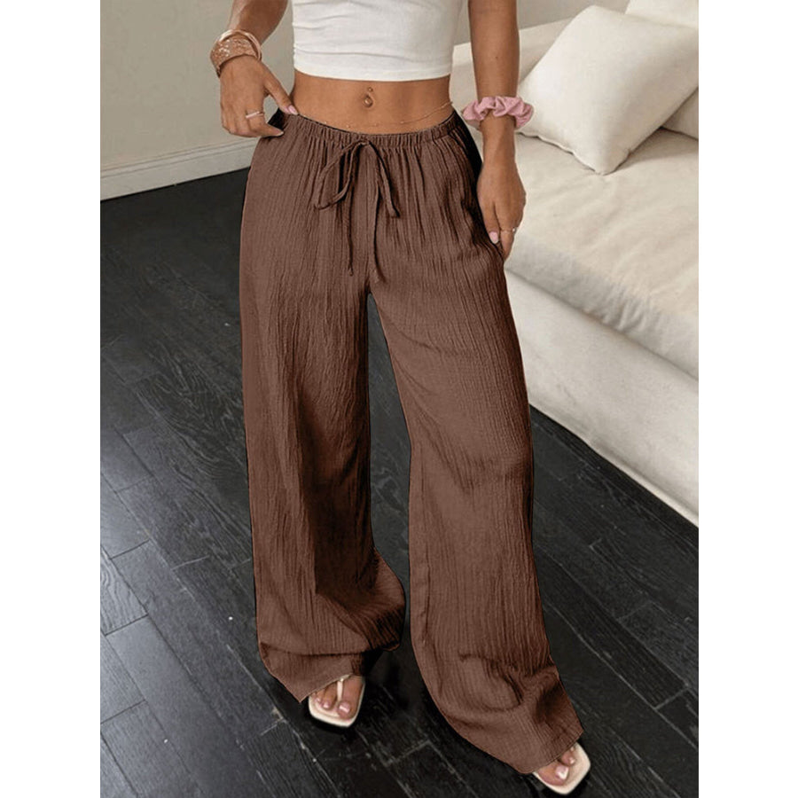 Tied Wide Leg Pants Brown / S Apparel and Accessories