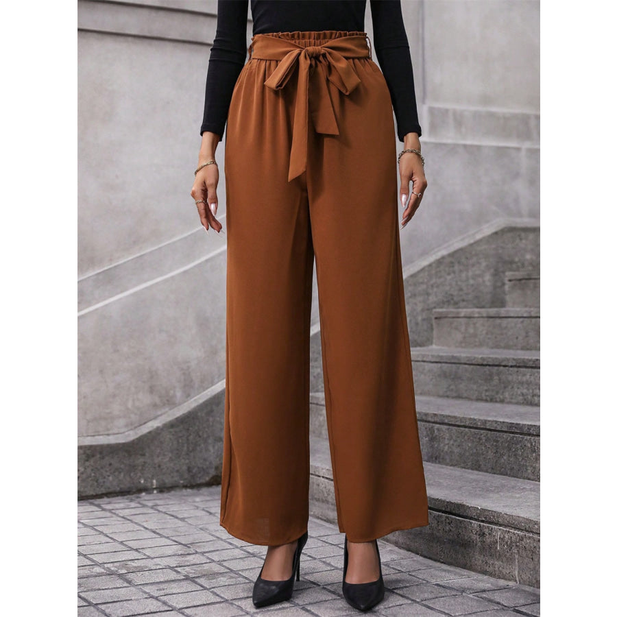 Tied Wide Leg Pants Caramel / S Apparel and Accessories