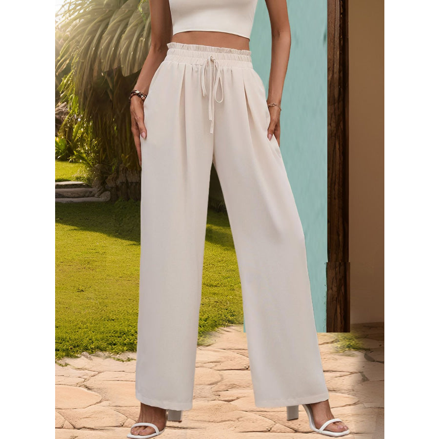 Tied Wide Leg Pants Dust Storm / S Apparel and Accessories