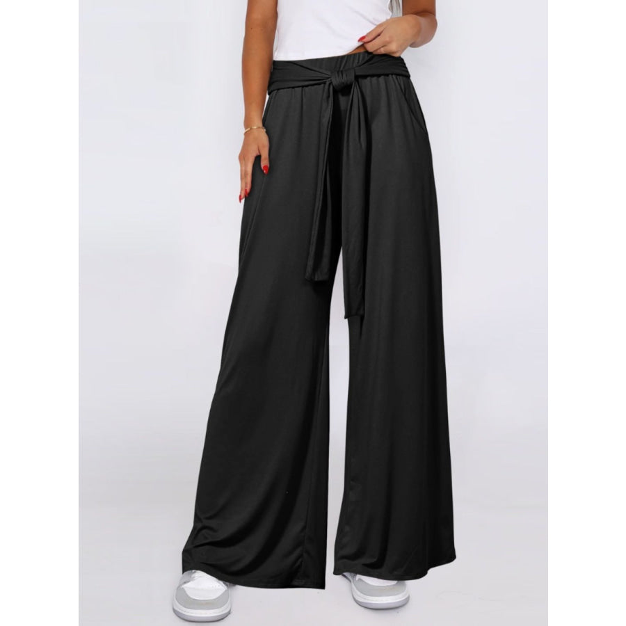 Tied Wide Leg Pants with Pockets Apparel and Accessories