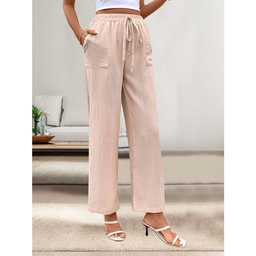 Tied Wide Leg Pants with Pockets Apparel and Accessories