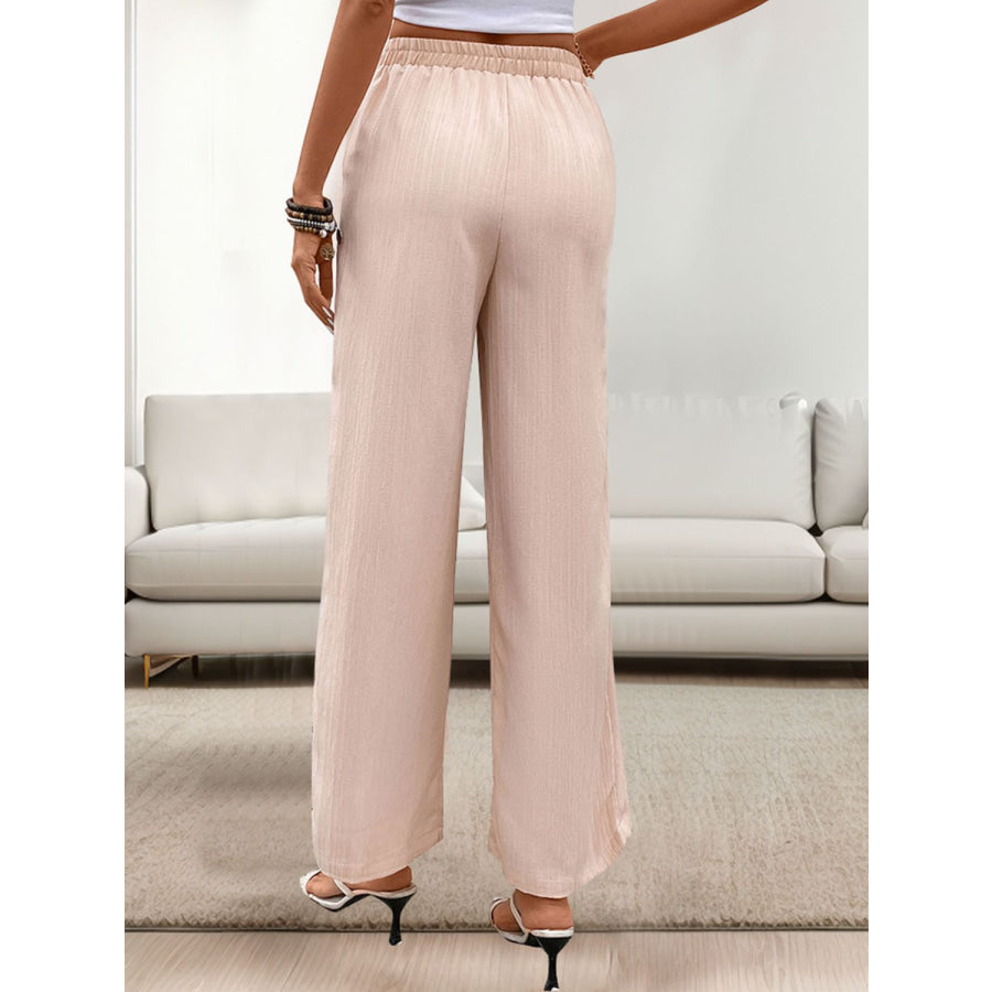 Tied Wide Leg Pants with Pockets Apricot / S Apparel and Accessories