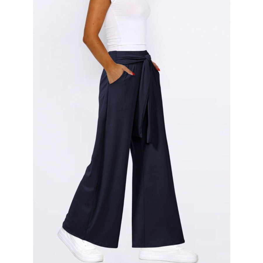 Tied Wide Leg Pants with Pockets Apparel and Accessories