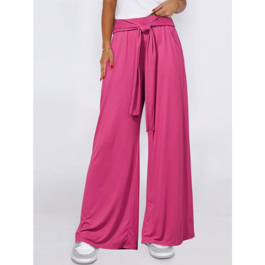 Tied Wide Leg Pants with Pockets Apparel and Accessories