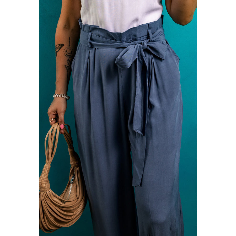 Tied Wide Leg Pants with Pockets Apparel and Accessories