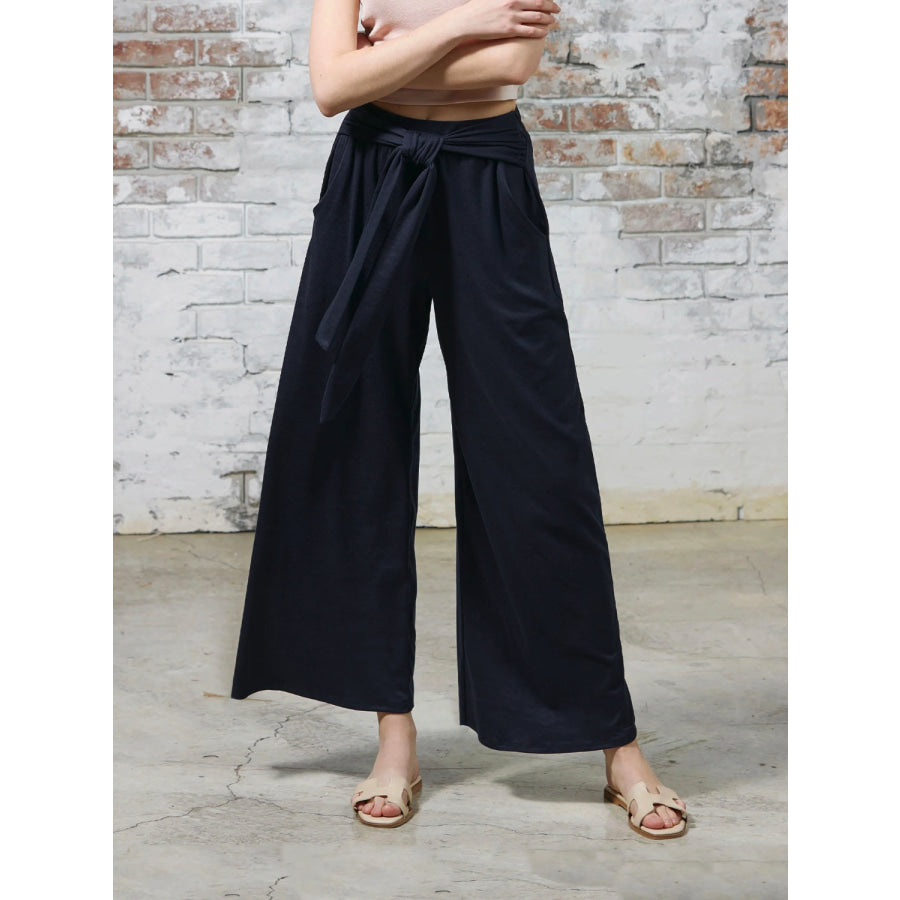 Tied Wide Leg Pants with Pockets Apparel and Accessories