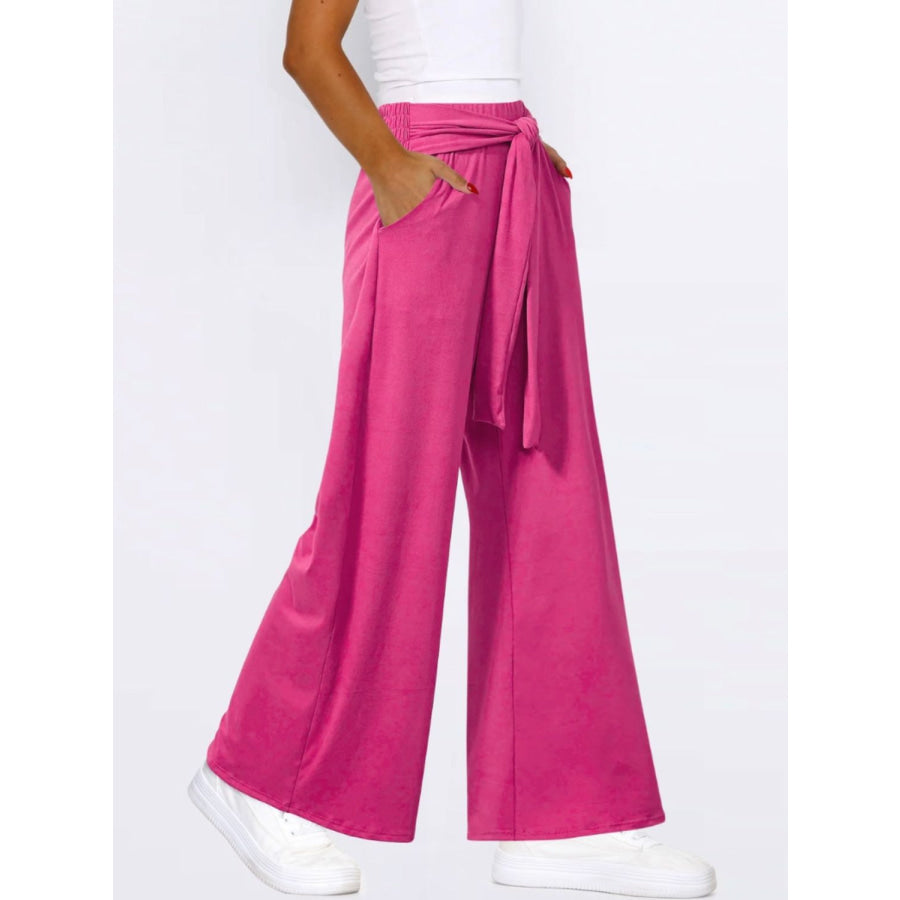 Tied Wide Leg Pants with Pockets Apparel and Accessories