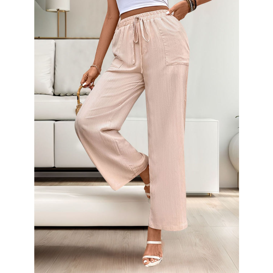 Tied Wide Leg Pants with Pockets Apparel and Accessories