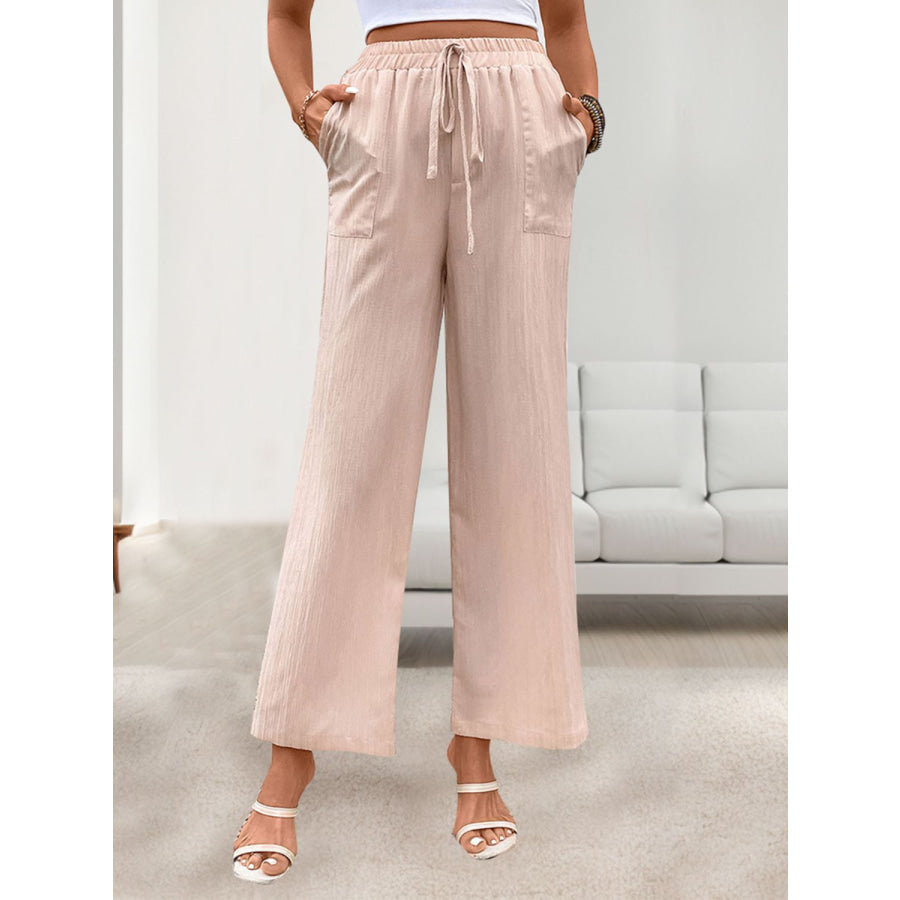Tied Wide Leg Pants with Pockets Apparel and Accessories