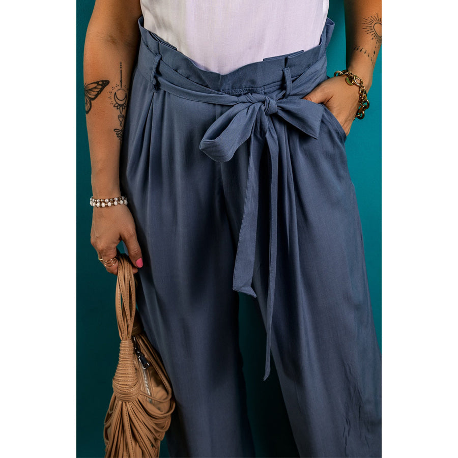 Tied Wide Leg Pants with Pockets Apparel and Accessories