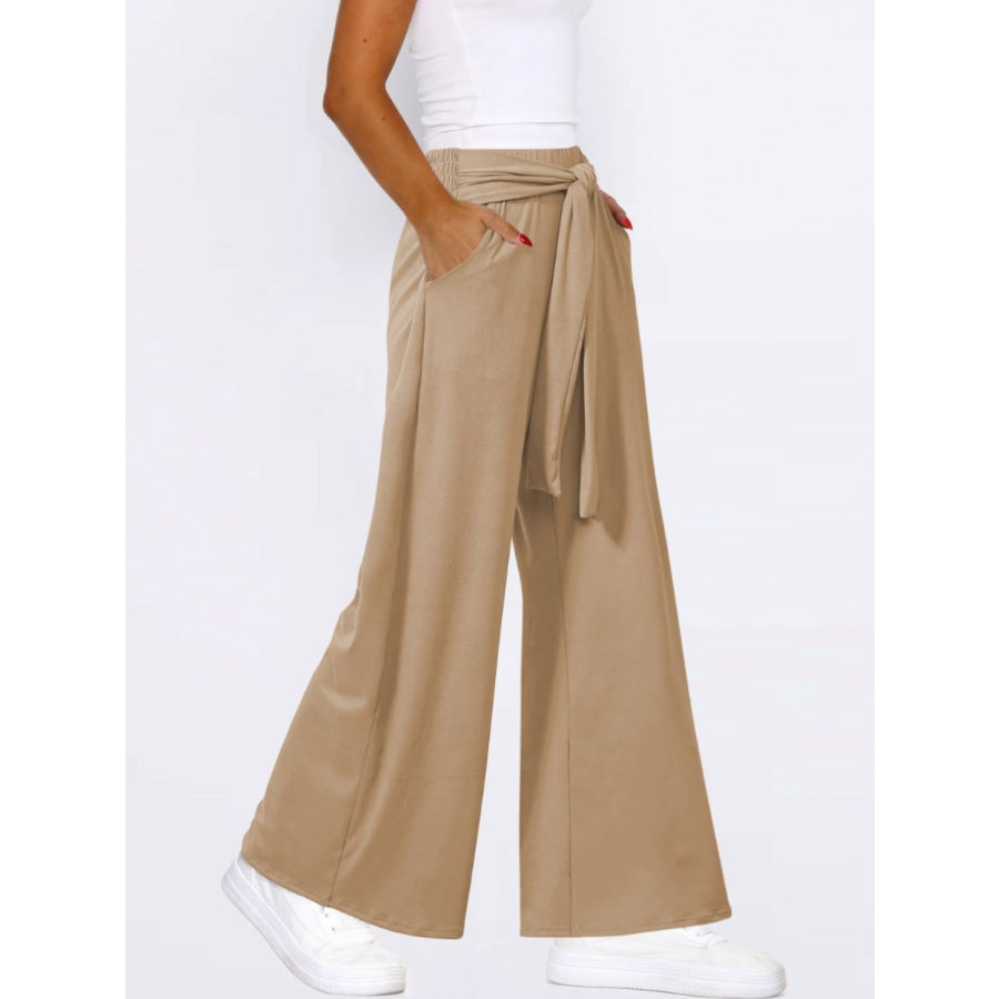 Tied Wide Leg Pants with Pockets Apparel and Accessories