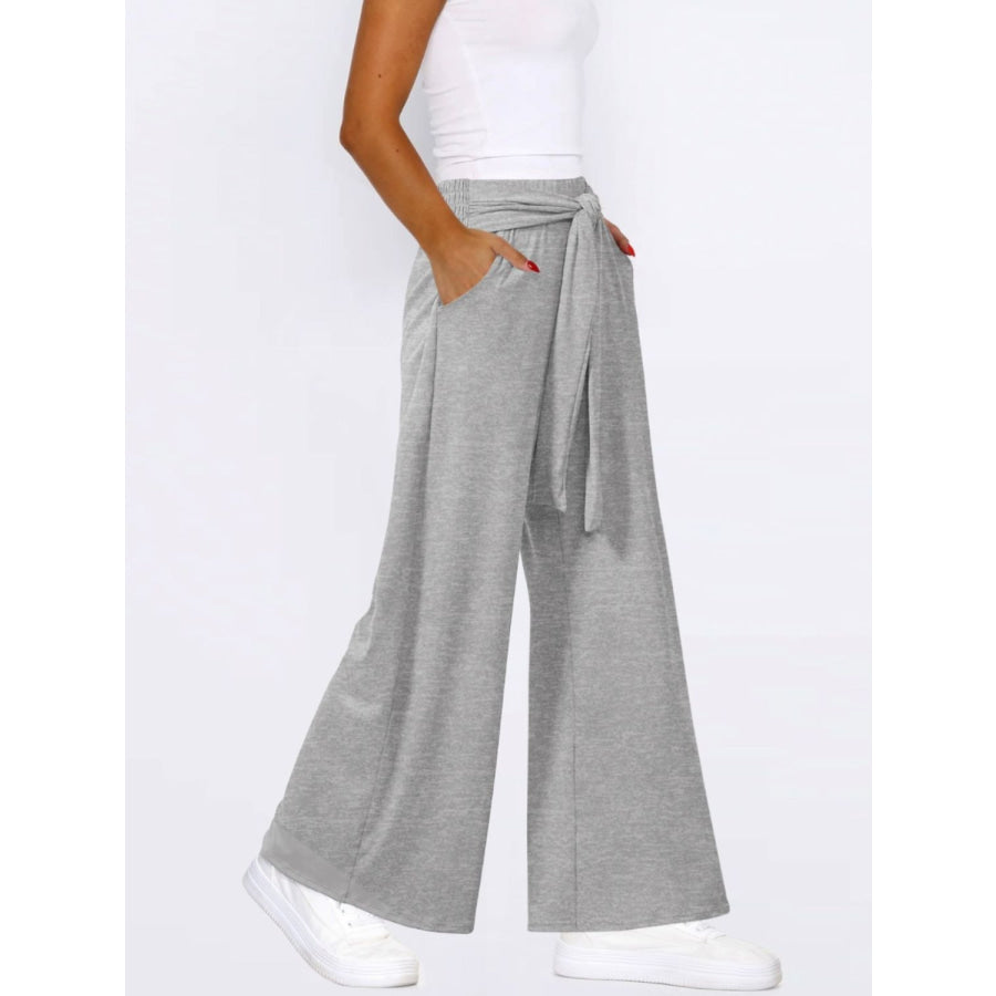 Tied Wide Leg Pants with Pockets Apparel and Accessories