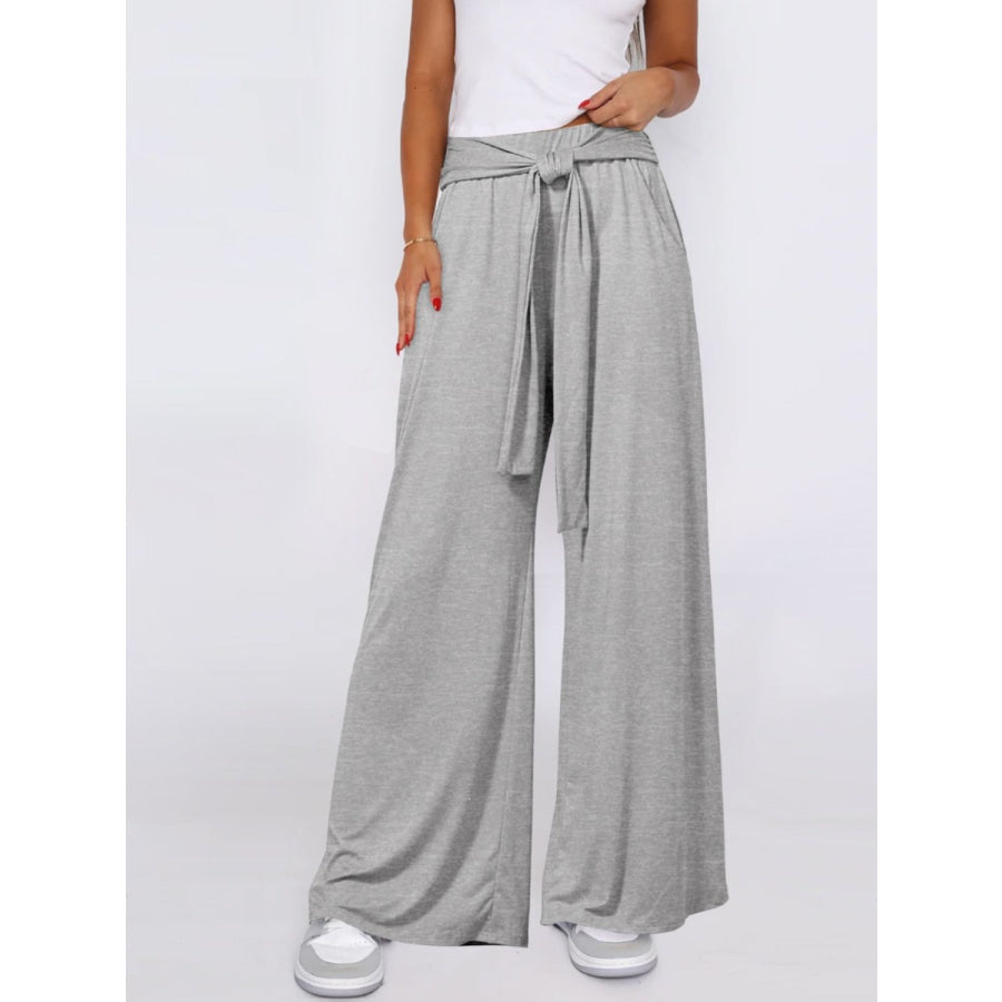 Tied Wide Leg Pants with Pockets Apparel and Accessories